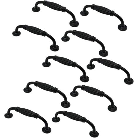 AIDUCHO Lot De 10 Poignées De Porte De Placard Et De Tiroir En Alliage De Zinc Noir Mat 115 Mm De Long
