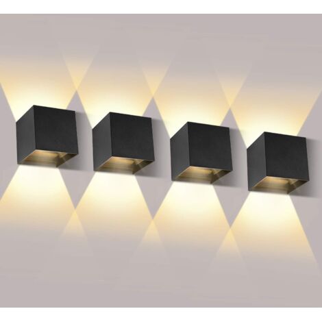 12W Appliques Murales,4pcs Versailles 3000K LED Applique Murale Exterieur/Interieur, Réglable Applique Mural Exterieur, Anti-Eau IP65 Lampe Murale Interieur pour Chambre Maison Couloir Salon (1/5)
