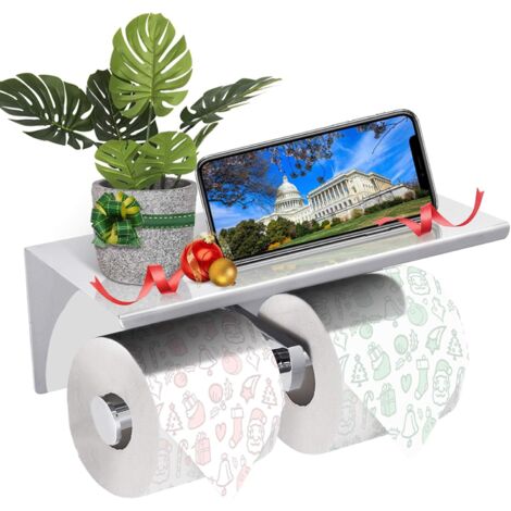 Porte Papier Toilette Double,Mural avec Deux Rouleaux,Etagère de Rangement en 304 Acier Inoxydable,Porte Rouleau de WC avec Support de Téléphone,pour Salle de Bain (Argent) (1/4)