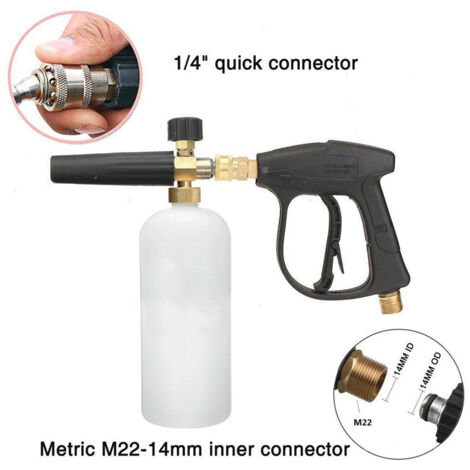 YIDOMDE Pistolet à mousse pour laveuse de neige à haute pression Pistolet à mousse avec connecteur fileté M22 Pistolet de lavage à pression et bouteille de mousse à lance réglable de 1L (1/5)