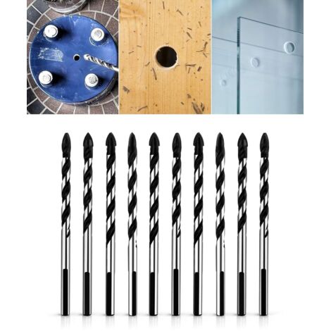ZXPASRA Hélicoïdaux Multifonctionnels en Carbure de Tungstène, Coffrets de Forets pour Carrelage, béton, brique, verre, plastique et bois, 10 pièces, 6mm (1/5)