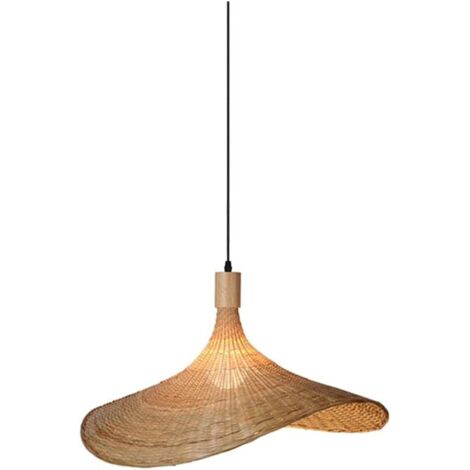 YIDOMDE Suspension en rotin Luminaire Suspendu en Osier, Bambou Lustre, Pendentif Lumière pour Bar Café Salon Salon de Thé (Ø40cm,Lumière Chaude)