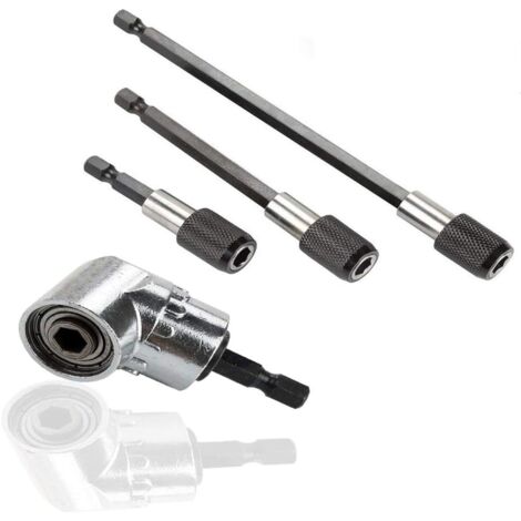 Lot de 3 embouts de tournevis magnétiques à tige hexagonale (60mm /100mm/150mm) et tournevis électrique à extension à angle droit de 105 degrés adaptateur (1/5)