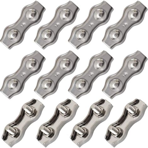 12 PièCes Duplex Pinces En Acier Inoxydable Double Serre CaBles Inox Connecteur De Corde Pince Serre CaBles Duplex Pince M2 Pince De CaBle Pour CaBles De CaBles MéTalliques De 1.5mm,Argent GROOFOO (1/5)