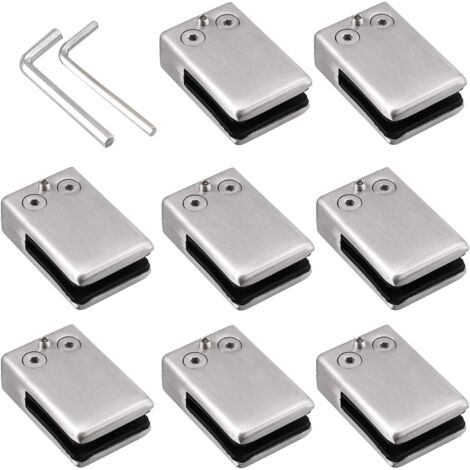 ZXPASRA Lot de 8 pinces à verre en acier inoxydable 304 -Support carré pour verre -Support réglable en verre plat pour escalier balustrade - Main courante polie - (carré de 10 à 12 mm)