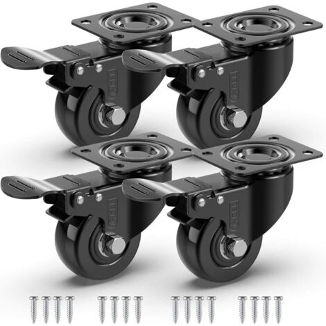 ZXPASRA 4 Roulettes Pivotantes Pour Meubles avec Frein + Vis - 50mm Jusqu'à 200KG - Roulette Sans Traces au Sol pour Charge Lourde - Roue en Caoutchouc pour Chariot - Noir (1/5)