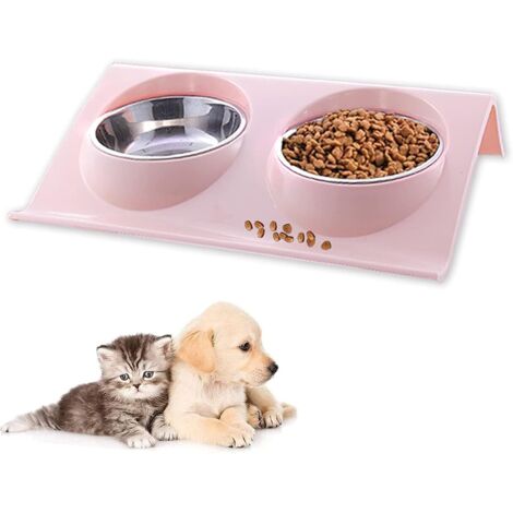 GROOFOO Gamelle Chat Chien,Bol pour Animaux de Compagnie Set, Gamelle Double Nourriture Inclinable à 15° Double Gamelle Chat Surélevée pour Petit Chien et Chat Bol de Nourriture (S rose) (1/5)
