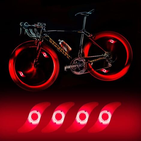 GROOFOO 4 x LED lumière Roue vélo,lumière LED étanche Velo Roue avec 3 Modes de clignotement Lampe LED Roue vélo pour vélo Adulte et Enfant - rouge (1/5)