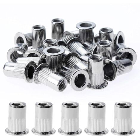 GROOFOO 150 Pièces Rivet Ecrou M5, Écrous à Rivets en Acier Inox, Tête Plate Ecrou Insert Assortiment Kit pour Bois Meubles, (10 mm × 12 mm) (1/5)