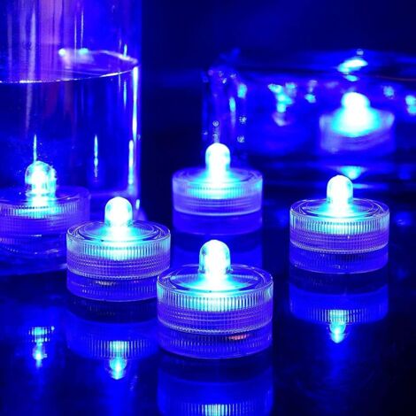 GROOFOO 24pack étanche Sous-Marin Rond Mini LED Tea Lights Lumières Submersibles pour le Mariage à La Maison Party Vase Festival Saint Valentin Décoration - bleu (1/5)