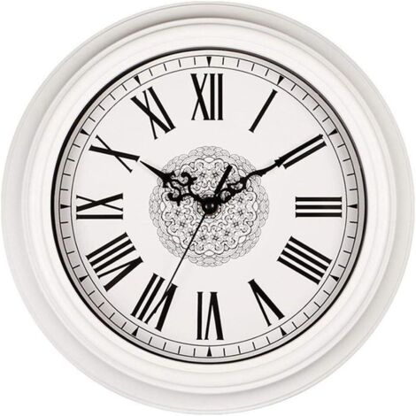YIDOMDE Horloge murale 30cm Chiffres romains Horloge de cuisine avec grand cadran Style européen classique blanc (1/4)