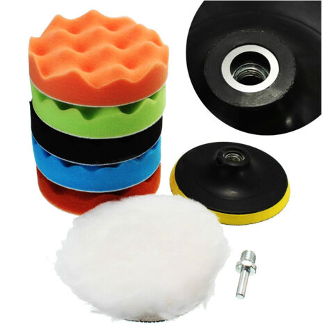 GROOFOO Lot de 8 Tampons de Polissage de Voiture, Ensemble Cire Auto-AdhéSif, Automobile Polisseuse Disque, Meubles Polissage, Roues de Nettoyage RéUtilisables, 5 Pouces (1/5)