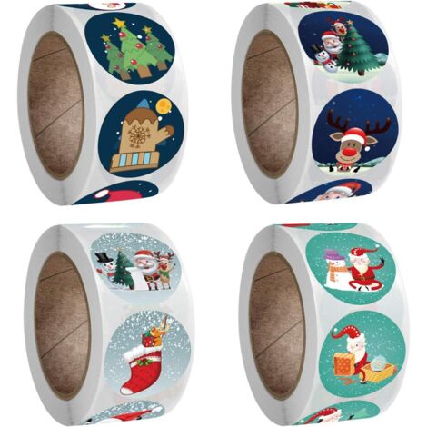 GROOFOO 2000pcs autocollants d'étiquette de cadeau de Noël Kraft rouleau autocollants d'arbre de Noël,autocollants de vacances de joyeux Noël pour les décorations de Noël,scrapbooking,1 pouce / 2,5 cm (1/4)