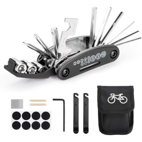 SOEKAVIA Outil multifonction de vélo, outils 16 en 1 pour sac d'outils portables de vélo avec outil à chaîne et levier de correction de pneu, patch de vélo auto-adhésif, etc. (1/5)