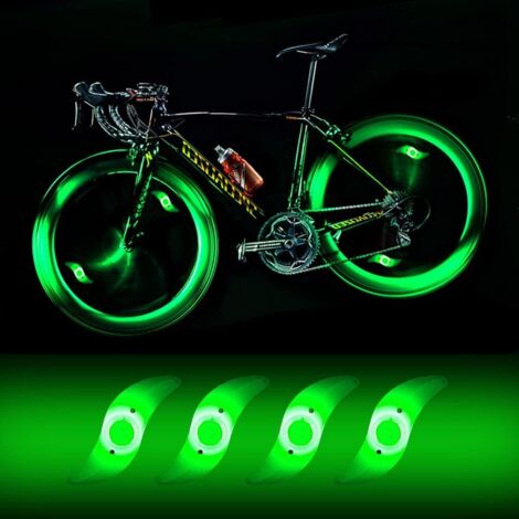 GROOFOO 4 x LED lumière Roue vélo,lumière LED étanche Velo Roue avec 3 Modes de clignotement Lampe LED Roue vélo pour vélo Adulte et Enfant - vert (1/5)