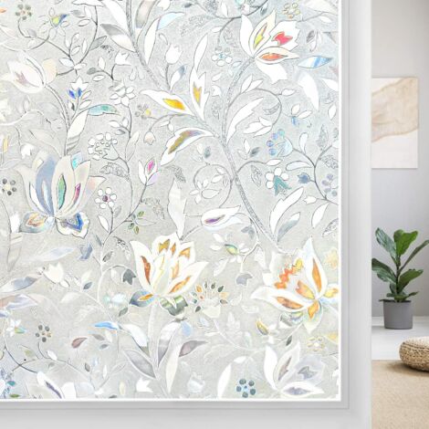 GROOFOO Film de fenêtre autocollant statique 3D avec motif de fleurs,film d'écran de confidentialité opaque pour fenêtres,film de verre pour portes en verre,film décoratif écran de confidentialité de (1/5)