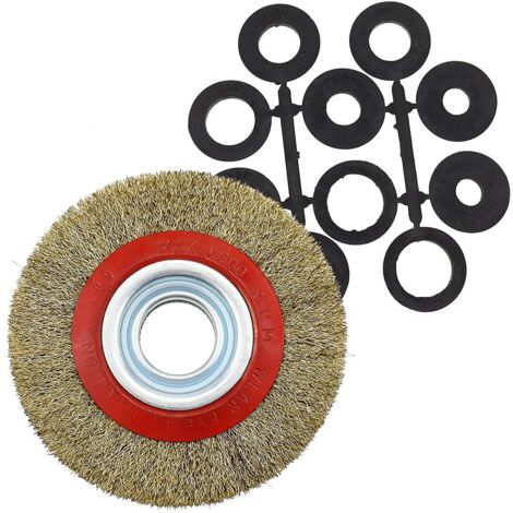 GROOFOO Brosse Circulaire en Acier Or Brosses Métalliques pour Bois en Métal avec 10 Bagues d'Adaptation pour Rectifieuses Brosses Métalliques pour Rravaux de Nettoyage et de Ponçage GROOFOO (1/5)