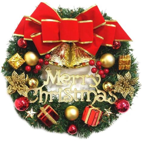 Couronne de Noël Porte,Sapin de Noël Guirlande de Noël Decoration de Noël Exterieur avec décoration de Noël illuminé,30CM Christmas Wreath GROOFOO (a)
