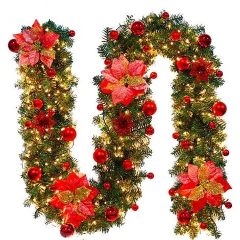 Couronne de Noël,Couronne de Noël avec lumières,Couronne de Noël en plein air,Couronne de Noël de jardin de 2,7 m,escalier de fête de mariage,cheminée (rouge) GROOFOO (1/5)
