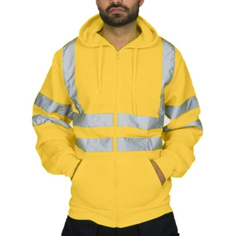 GROOFOO Sweat-shirt Réfléchissant à Capuche Zippée, Homme Hiver pour Vêtements de Travail Haute Visibilité (Jaune, XXXL) (1/5)