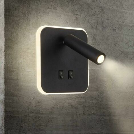 Appliques murales Feux de chevet LED Lampe murale hotel intérieur Lumières mural lit Lampe murale couloir avec interrupteur 3W + 10W (Carré) (Carré,Noir) (1/5)