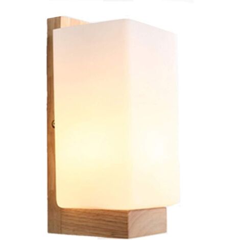 Langray – Applique murale en verre et chêne blanc – Culot E27 – Dimensions 110x150x250mm – Éclairage 5-10 m² pour chambre et couloir