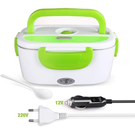 LangRay Bo?te à lunch électrique voiture 12V 220V en acier inoxydable sur le pouce Réchauffeur de nourriture électrique 1.5L Récipient pour aliments thermos Bo?te de support chaude avec pot et cuillère amovibles pour le camping domestique de voiture (1/5)