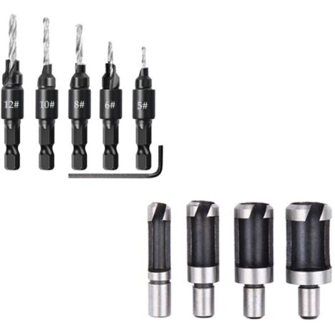 YIDOMDE 10 Pcs Ensemble de Forets pour Travail du Bois, Réglable 1/4" Changement Rapide, Forets Cylindriques en Tire-bouchon et Forets à Tête Fraisée en Couleurs Naturelles (1/5)