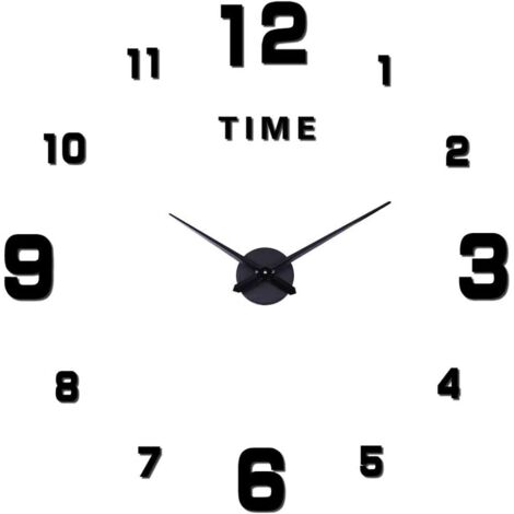 Grande Horloge Murale DIY Silencieuse Moderne Sticker 3D Home Office Decor Cadeau (Noir) (1/5)