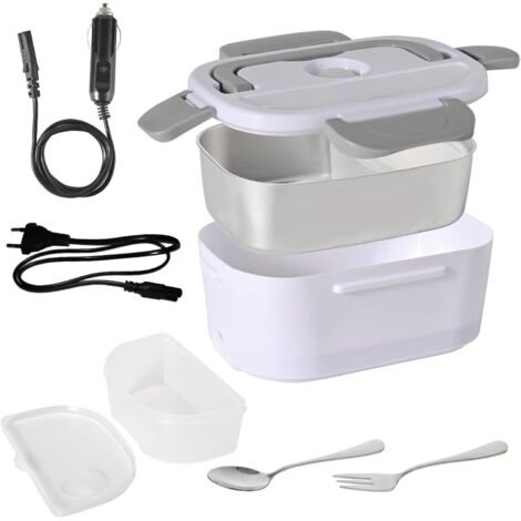 GROOFOO Boîte à Lunch Electrique, 2 en 1 Chauffe-Nourriture Portatif Mini micro-ondes, avec fourche et cuillère en acier inoxydable de qualité alimentaire, Récipient Amovible de Chauffage des Aliments (1/5)