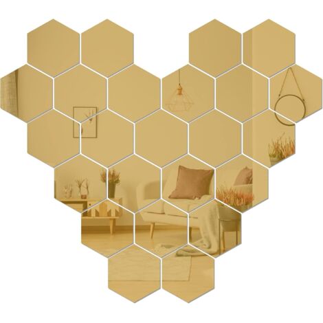 Sticker mural miroir,24PCS autocollant miroir amovible DIY acrylique décoration murale miroir carrelage hexagone miroir sticker mural salon chambre miroir GROOFOO (doré,46×40×23mm) (1/5)