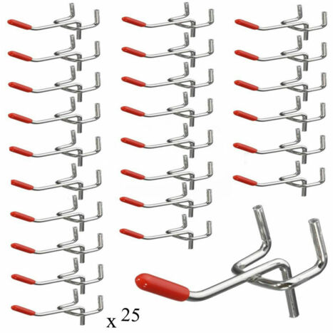 YIDOMDE 25 Pcs Inoxydable Crochets pour Panneau Perforé 25 mm, Crochets pour étagères Murales pour Affichage Panneau Perforé Garage Magasin Outils Rangement Cintre Crochets pour étagères Murales (1/5)
