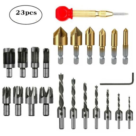 GROOFOO 23 pièces foret à tête fraisée ensemble bois alésage chanfrein fraise 3-10mm trous pilotes mèches à fraiser pour vis (1/5)