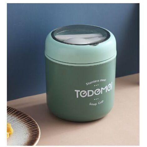 GROOFOO Thermos Alimentaire Chaud, Boîtes Alimentaires Isothermes,Thermos Alimentaire Acier Inoxydable Avec Cuillère Pliante,Lunch Box sans BPA,pour Repas Chaud,Café,Soupe à Emporter(Vert) (1/5)