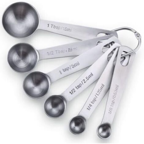 Lot de 6 Set de cuillères à mesurer Acier Inoxydable Cuillère de Mesure Set Assaisonnement Cuillère Patisserie pour Cuire et Cuisson SP601 GROOFOO (1/5)