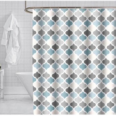 Rideau de Douche Anti Moisissure Rideaux de Salle de Bain Tissu Polyester avec 12 Crochets Lavable en Machine Motif Bleu W 150 x H 200 cm (1/5)