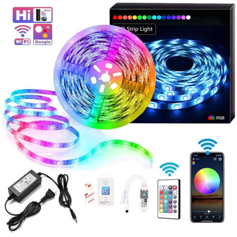 Ensemble de bandes lumineuses WIFI Bande lumineuse 5050rgb 2 disques 10 mètres Bande lumineuse 300 Ensemble de contrôle WIFI intelligent à 24 touches (1/4)