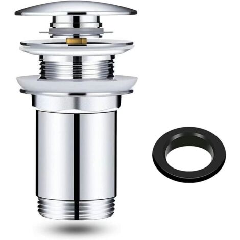 Bonde de Lavabo sans Trop-plein Chrome, Universelle Pop -up Valve Bonde de Vidage Lavabo sans trop plein Laiton, Facile à Installer avec Notice, Pas de fuite d'eau (1/5)
