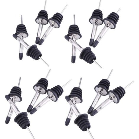 GROOFOO 16 x Verseurs de Bec verseur en Acier Inoxydable avec Bouchon en Caoutchouc pour Liqueur, vin, Huile, Liqueur, sirop, vinaigre, Salade, jus, etc (1/5)