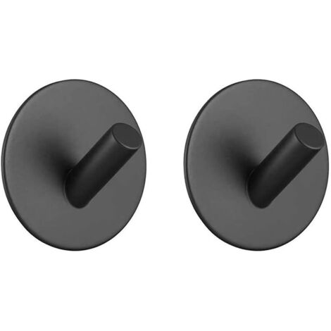 2 Pièces Crochet Adhésif Crochet Mural Salle De Bains En Acier Inox Crochets Serviettes Pour Bain Cuisine Toilettes Placards Noir Rond GROOFOO (1/5)