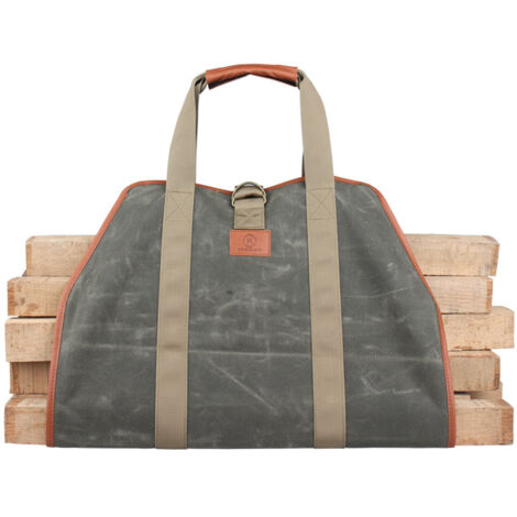 GROOFOO Sac de transport de bûches en toile cirée durable, accessoires de cheminée extra large avec poignées pour le camping (1/5)
