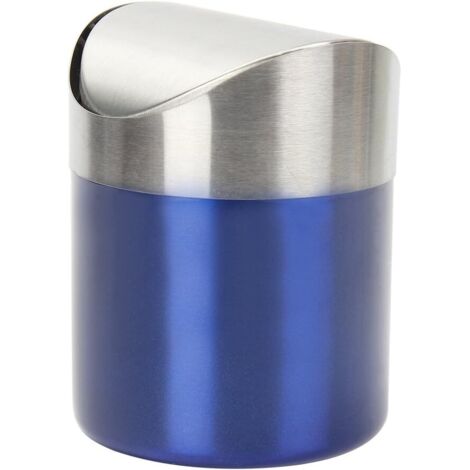 Mini Poubelle en Acier Inoxydable avec Couvercle de Balanoire Pratique pour Bureau Table Voiture Chambre GROOFOO (Bleu) (1/5)