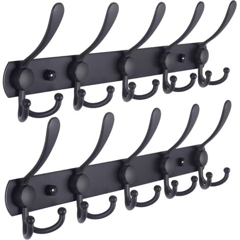 YIDOMDE Porte-manteau mural - 5 trois crochets, acier inoxydable résistant, porte-manteau en métal pour armoire porte-serviettes peignoir entrée hall salle de bain (noir, pack de 2) (1/5)