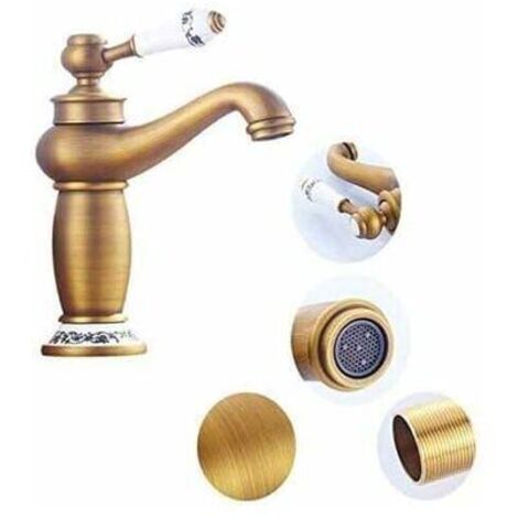 GROOFOO Robinet Lavabo Rétro Laiton Céramique Bleu et Blanc - Entrée Eau Froide/Chaude (1/5)