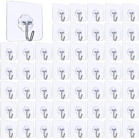 Crochets adhésifs Transparents,Crochet Mural de Cuisine avec Crochets inoxydables Serviette de Bain Utilitaire Crochets de Plafond GROOFOO (50PCS ) (1/5)