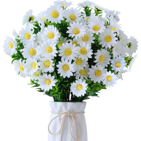 Lot de 6 Marguerites Fleurs Artificielles - Marguerites Artificielles Fleurs en Plein air Fausses Plantes, pour Fenêtre, Boîte à Suspendre, Décoration Intérieure et Extérieure (Blanc) (1/5)