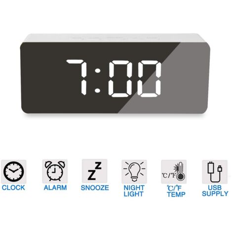 Réveil LED Réveil de voyage numérique Réveil miroir réveil avec affichage LED Meilleur miroir de maquillage avec variateur,snooze,fonction de température pour le bureau à domicile,les voyages et le so (1/5)