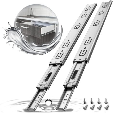 GROOFOO Glissiere de Tiroir Silencieuses, Acier Inoxydable, 45kg Capacité de Charge Avec Roulement à Billes 14"(350 mm) Extension Complète,montage latéral 1 paire Argenté (1/5)