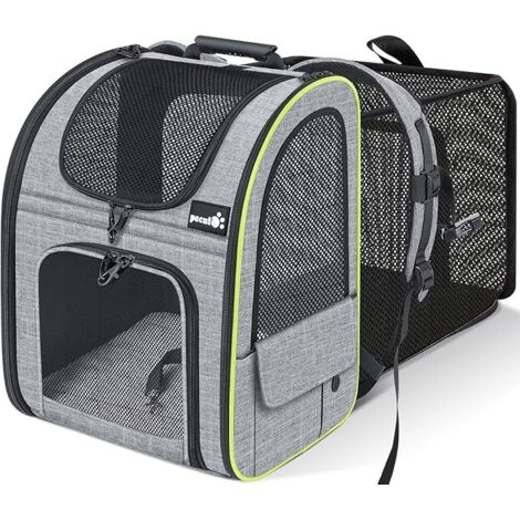 GROOFOO Sac à Dos Chat Chien Extensible 90%, Sac Transport pour Chat Petit Chien Respirant, Sac a Dos de Transport Chat avec Matelas en Peluche Amovible, pour Voyage en Train/Voiture/Restaurant/Avion