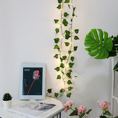 2M 20 LED Fleur Feuille Verte Rotin Guirlande Lumineuses,Fil de cuivre feuille Fée LED Guirlande Lumineuse pour Décoration de Mariage Fête Chambre (1/5)